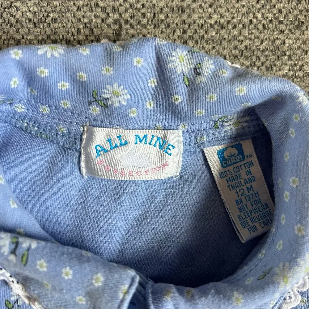 All Mine Collection Vtg Baby Girls Sz 12 Months Purple Floral Bubble Romper Y2K